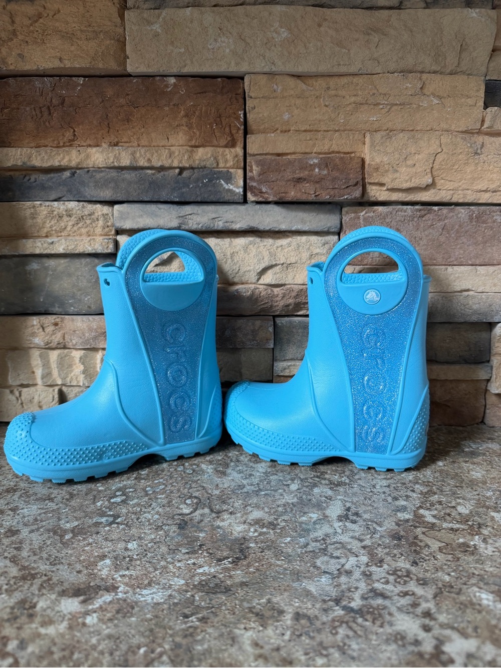 CROCS Kids' Bright Blue Pull-On Rain Boots with Handles